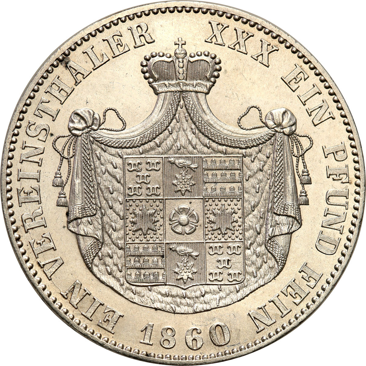 Niemcy, Lippe - Detmold, Leopold III (1851–1875). Talar 1860 A, Berlin NGC MS63 (MAX)